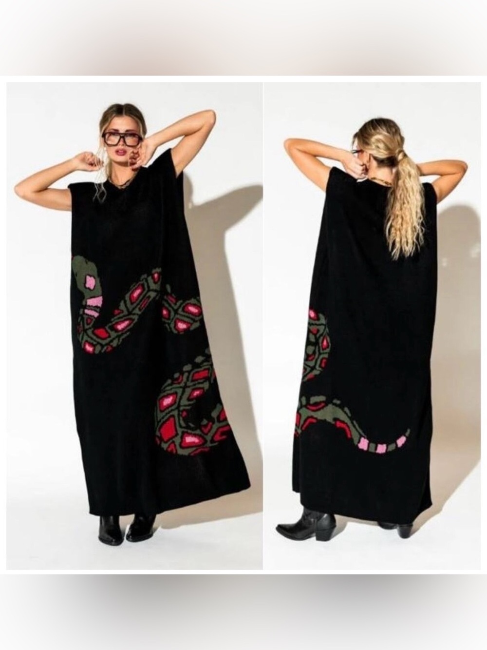 Dressed In LaLa Big Reputation Oversized Knit Maxi Sweater Dress Snake Size L/XL